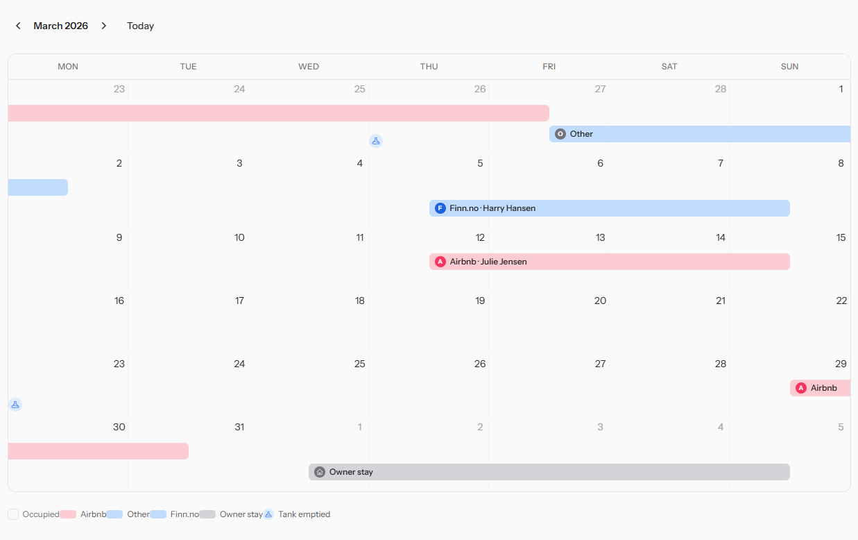 See your entire cabin season at a glance